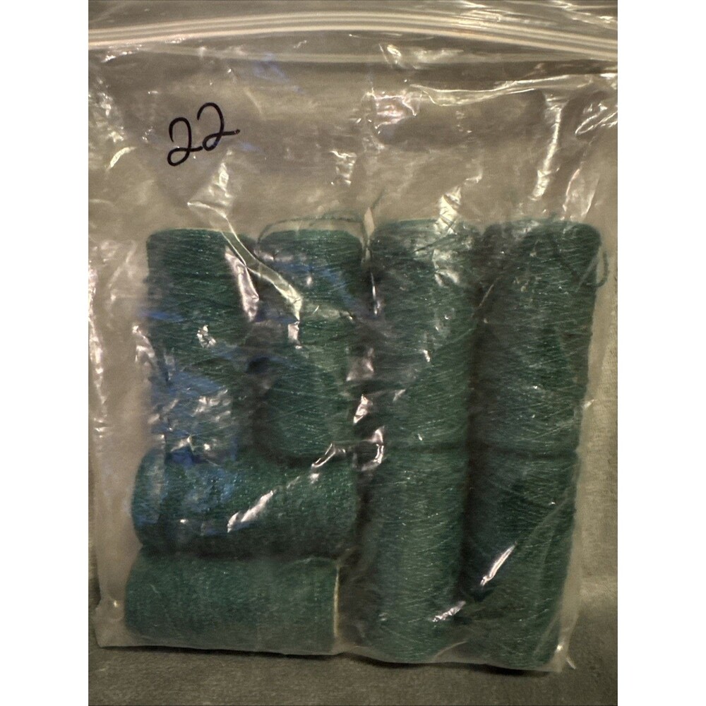 Vintage 80s 8 pc Punch Embroidery Thread Clarke's Emerald Green Bag 22